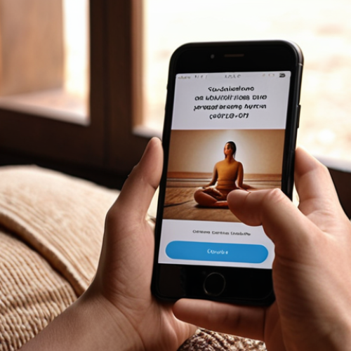 Home 15 **Meditation App Interface:** A person using a meditation app on their phone, looking calm and relaxed.