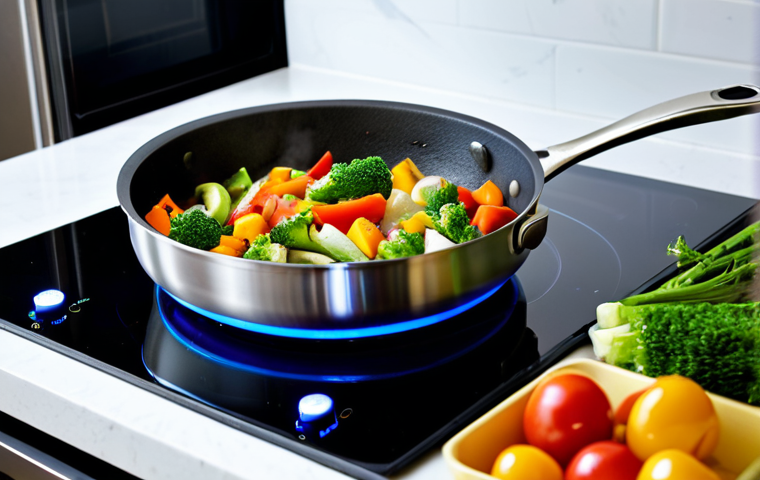 스마트 식기  건강한 식습관 형성을 위한 기술 - **

"A modern kitchen featuring a smart pressure cooker on a countertop. A fully clothed woman, wear...
