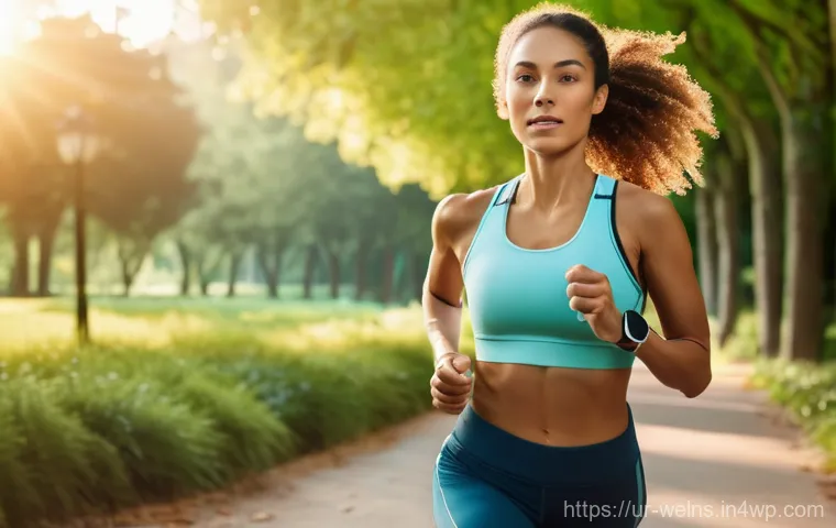 스마트 건강 관리의 미래 전망 - **Prompt: "A young, fit woman in her late 20s, wearing stylish athletic wear (including a sports bra...