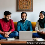 온라인 커뮤니티와 웰니스  집단의 힘 - A diverse group of Urdu-speaking adults engaging in a warm and supportive online mental health suppo...