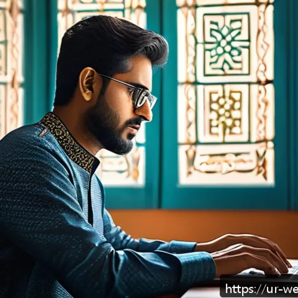 디지털 웰니스 관리의 법적 책임 - A modern digital security concept illustration featuring a young South Asian man sitting at a desk i...
